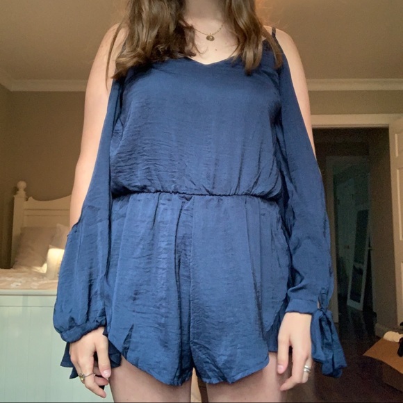 Navy Blue Silky Romper - Picture 1 of 6